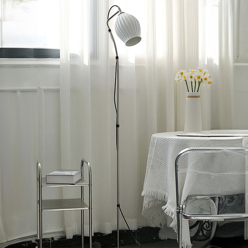 Vintage White Ceramic Ribbed Floor Lamp